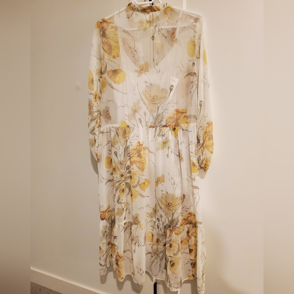 H&M Floral Sheer Dress With Full Length White Slip Dress-Yellow& White Sz.6 - Picture 7 of 7